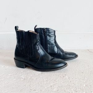 Zara Girls Black Leather Western Boots 30 11/12